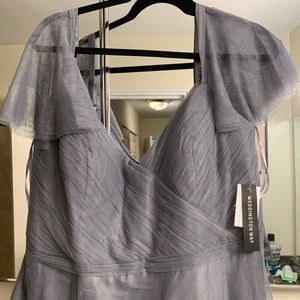 Adrianna Papell grey bridesmaids gown